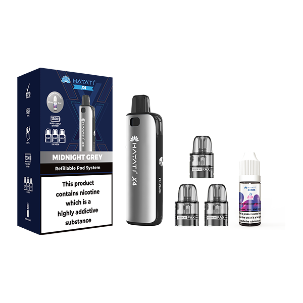 Hayati X4 Refillable Pod Vape Kit + 1X Nic Salt + 3x Refillable Pods