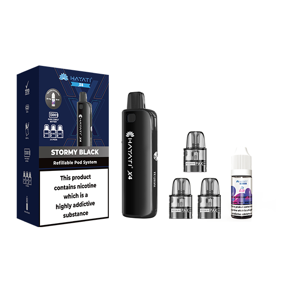 Hayati X4 Refillable Pod Vape Kit + 1X Nic Salt + 3x Refillable Pods